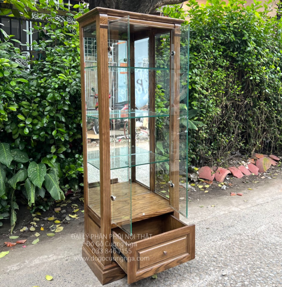 Tủ Rượu Gỗ Sồi Nga 65cm Lau Màu Óc Chó TG 14.3