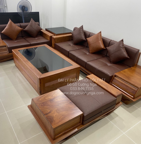 Ghế Sofa Gỗ Hương Vàng Cao Cấp Kèm Nệm - Ghế 2 Văng Sang Trọng 