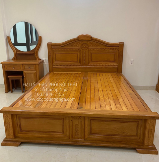 Giường gỗ gõ đỏ hiện đại vạt phản 