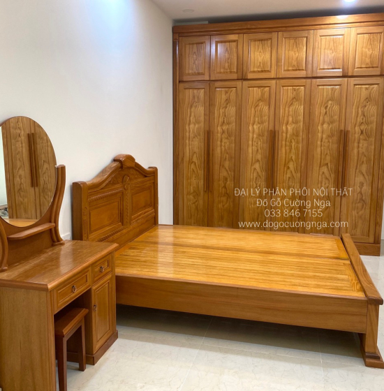 Giường gỗ gõ đỏ hiện đại vạt phản 