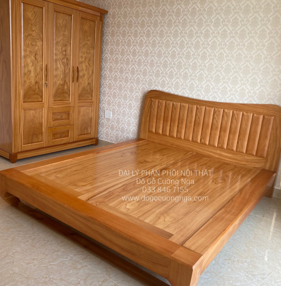 Giường Gỗ Gõ Đỏ Kiểu Nhật Chân Quỳ Cao Cấp - Vạt Phản Liền 