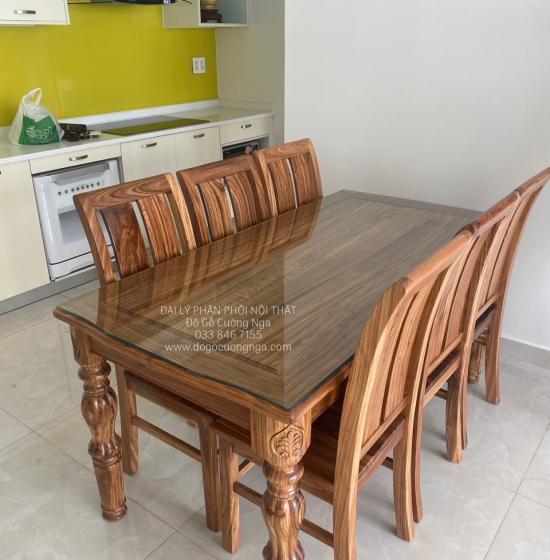 Bộ Bàn Ăn Gỗ Hương Xám 6 Ghế Cao Cấp BG 1-103