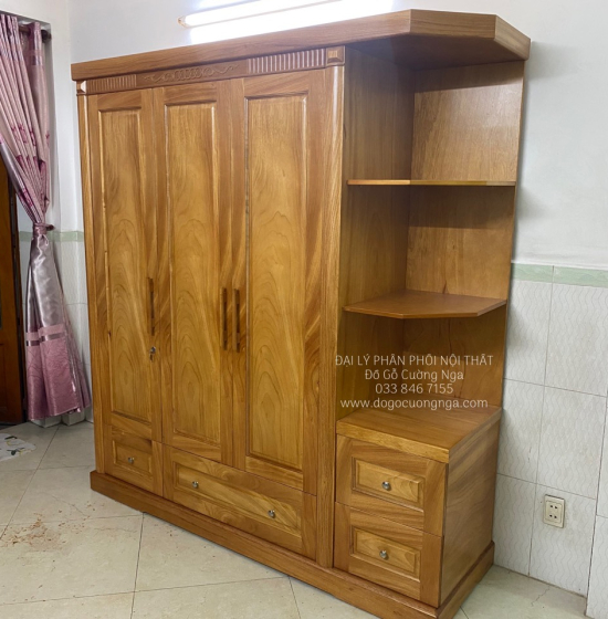 Tủ quần áo gỗ gõ đỏ 1m9 hiện đại - vế phải 