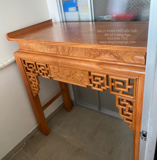 Bàn Thờ Gỗ Gõ Đỏ Trạm Sen 1m27 Cao Cấp BT 1.03