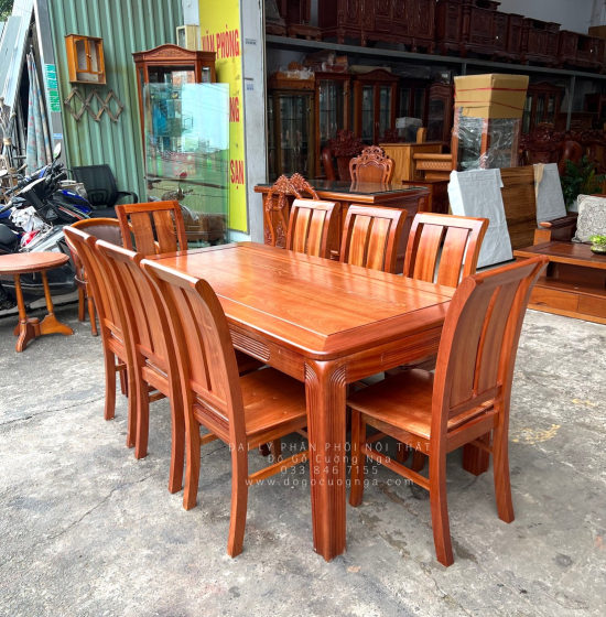 Bộ Bàn Ghế Ăn Gỗ Xoan Đào 8 Ghế Gia Đình Cao Cấp Sang Trọng 