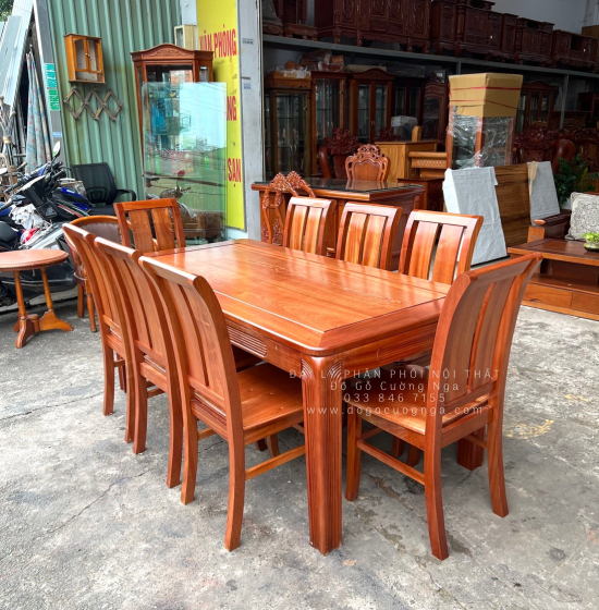 Bộ Bàn Ghế Ăn Gỗ Xoan Đào 8 Ghế Gia Đình Cao Cấp Sang Trọng 
