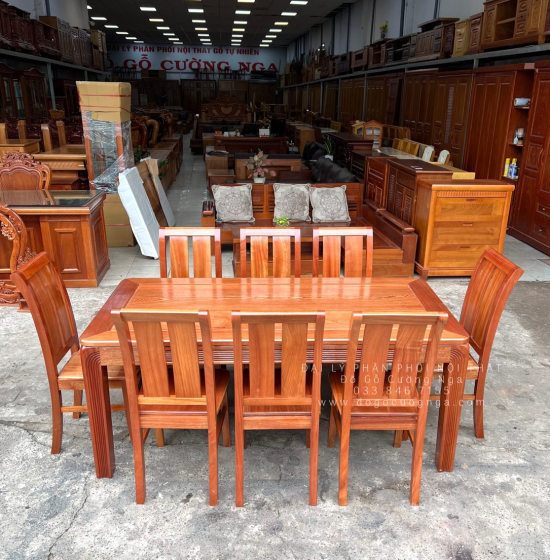 Bộ Bàn Ghế Ăn Gỗ Xoan Đào 8 Ghế Gia Đình Cao Cấp Sang Trọng 