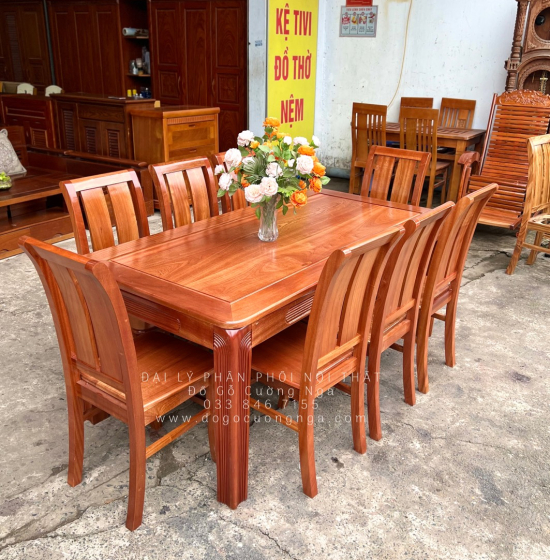 Bộ Bàn Ghế Ăn Gỗ Xoan Đào 8 Ghế Gia Đình Cao Cấp Sang Trọng 