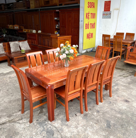 Bộ Bàn Ghế Ăn Gỗ Xoan Đào 8 Ghế Gia Đình Cao Cấp Sang Trọng 