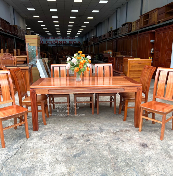 Bộ Bàn Ghế Ăn Gỗ Xoan Đào 8 Ghế Gia Đình Cao Cấp Sang Trọng 
