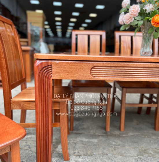 Bộ Bàn Ghế Ăn Gỗ Xoan Đào 8 Ghế Gia Đình Cao Cấp Sang Trọng 