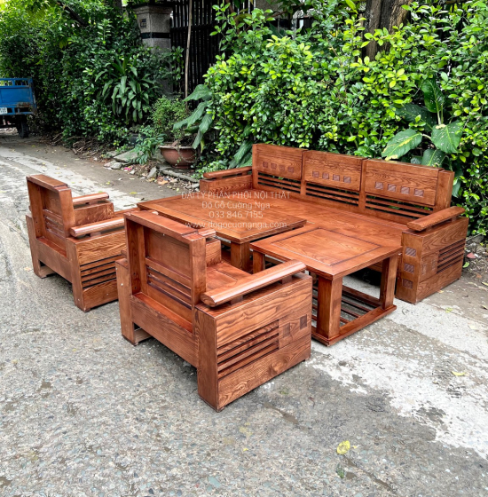 Bộ Bàn Ghế Sofa Gỗ Sồi Nga Đối Tay Trứng - Lau Màu Óc Chó