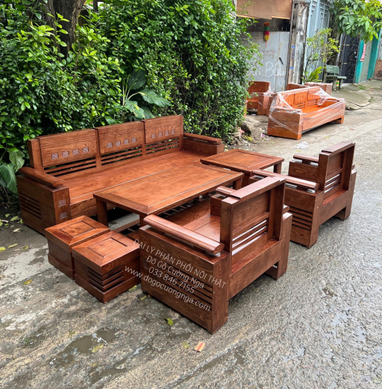 Bộ Bàn Ghế Sofa Gỗ Sồi Nga Đối Tay Trứng - Lau Màu Óc Chó