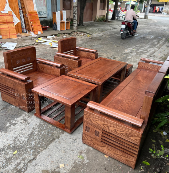 Bộ Bàn Ghế Sofa Gỗ Sồi Nga Đối Tay Trứng - Lau Màu Óc Chó