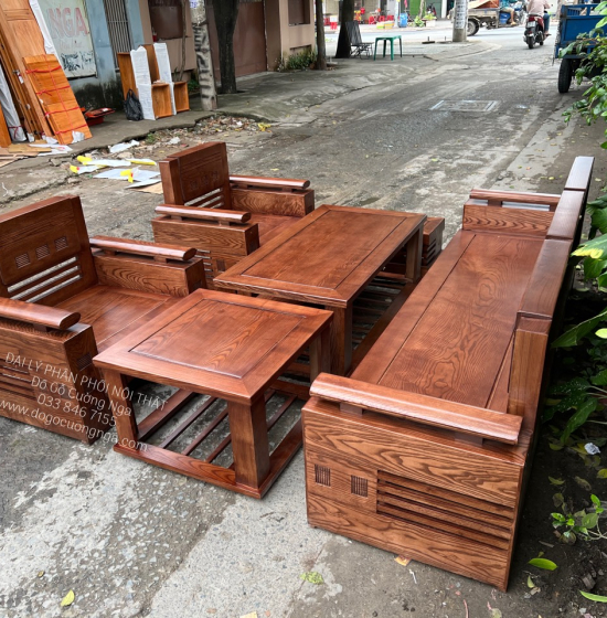 Bộ Bàn Ghế Sofa Gỗ Sồi Nga Đối Tay Trứng - Lau Màu Óc Chó