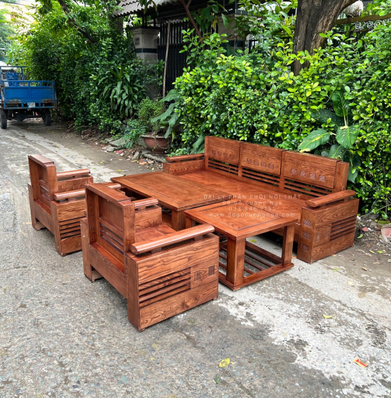 Bộ Bàn Ghế Sofa Gỗ Sồi Nga Đối Tay Trứng - Lau Màu Óc Chó
