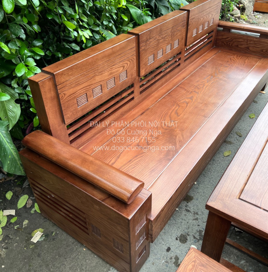Bộ Bàn Ghế Sofa Gỗ Sồi Nga Đối Tay Trứng - Lau Màu Óc Chó