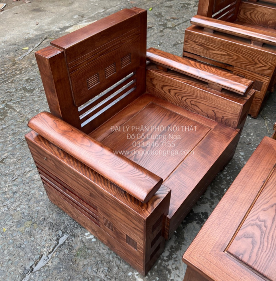 Bộ Bàn Ghế Sofa Gỗ Sồi Nga Đối Tay Trứng - Lau Màu Óc Chó