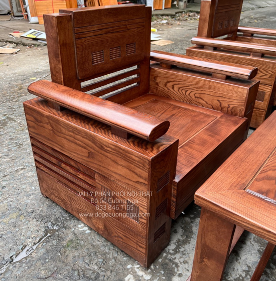 Bộ Bàn Ghế Sofa Gỗ Sồi Nga Đối Tay Trứng - Lau Màu Óc Chó