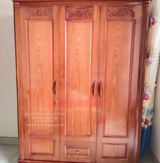 Tủ quần áo gỗ xoan đào 3 cánh giá rẻ - mẫu vòm 