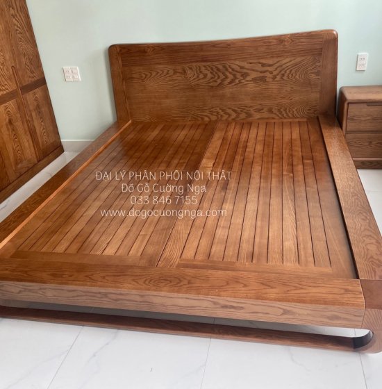 Giường Ngủ Kiểu Nhật Gỗ Sồi Nga Lau Màu Óc Chó Hiện Đại 