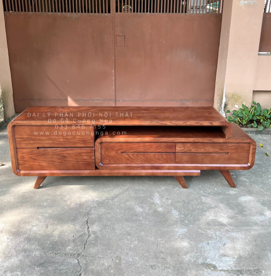 Kệ Tivi Rút Gỗ Sồi Nga Hiện Đại Lau Màu Óc Chó KG 038