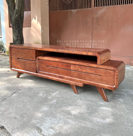 Kệ Tivi Rút Gỗ Sồi Nga Hiện Đại Lau Màu Óc Chó KG 038