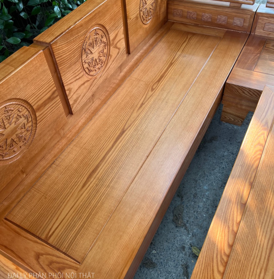 Sofa Gỗ Sồi Nga Góc L 2mx1m8 Lau Màu Gõ Đỏ - Tựa Trứng 