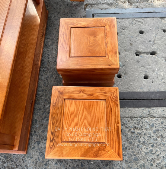 Bộ Bàn Ghế Sofa Gỗ Sồi Nga 1 Văng Lau Màu Gõ Đỏ Hiện Đại 