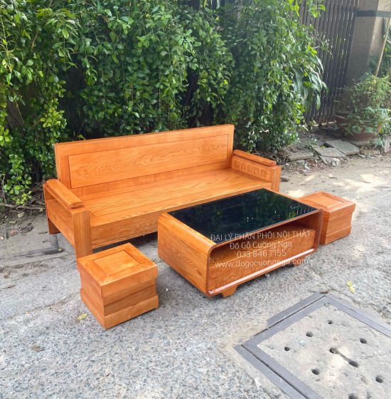 Ghế Sofa Gỗ Sồi Một Văng Nhỏ Gọn Lau Màu Gõ Đỏ - Lưng Liền 