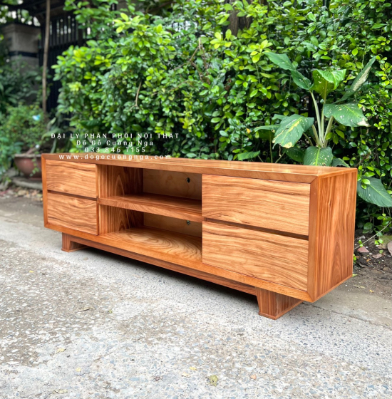 Kệ Tivi Gỗ Hương Xám Chân Vát - Hiện Đại KG 022