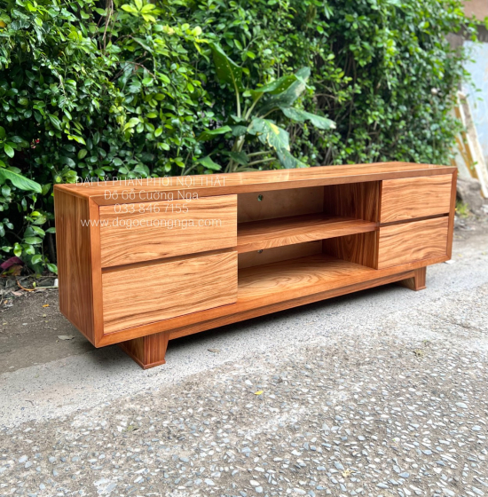 Kệ Tivi Gỗ Hương Xám Chân Vát - Hiện Đại KG 022