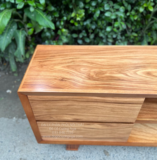 Kệ Tivi Gỗ Hương Xám Chân Vát - Hiện Đại KG 022