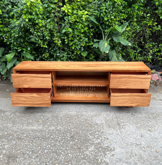 Kệ Tivi Gỗ Hương Xám Chân Vát - Hiện Đại KG 022