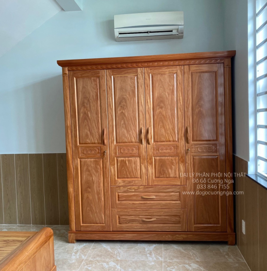 Tủ áo gỗ đinh hương 4 cánh - 2m mẫu đồng tiền 
