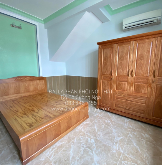 Giường gỗ gõ đỏ hiện đại mẫu hoa dây - phản liền 