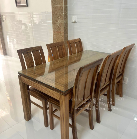 Bộ bàn ăn gỗ Hương Xám 1m6 - 6 ghế hiện đại BG 020