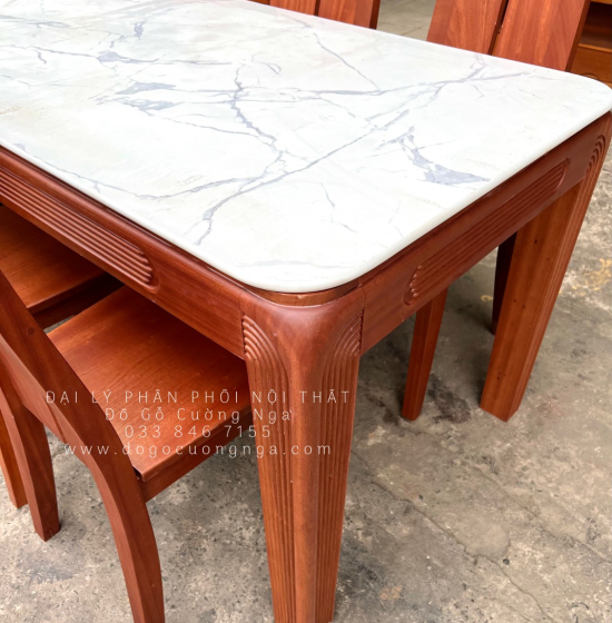 Bộ bàn ăn gỗ Xoan Đào mặt đá 1m6 - 6 ghế chân soi BG 035