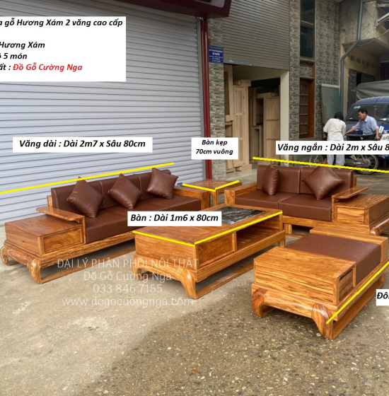 Sofa Gỗ Gỗ Hương Xám 2 Văng Đùi Gà Hiện Đại 