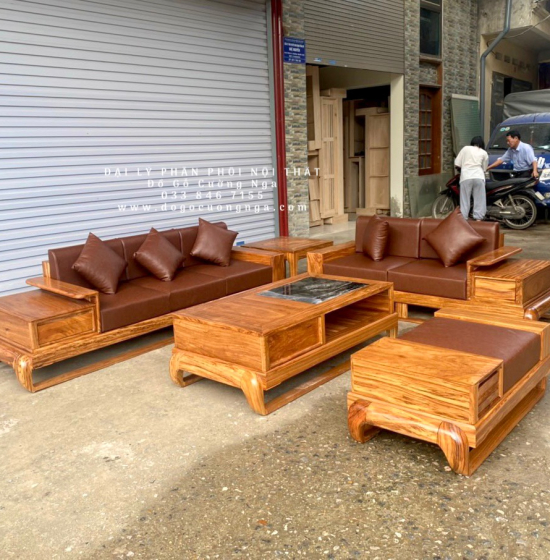 Sofa Gỗ Gỗ Hương Xám 2 Văng Đùi Gà Hiện Đại 