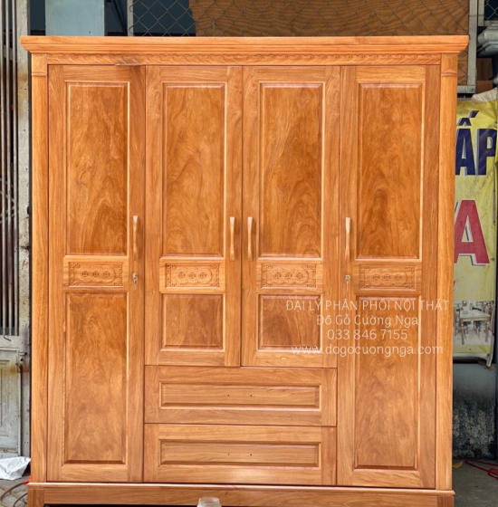 Tủ áo gỗ đinh hương 4 cánh - 2m mẫu đồng tiền 