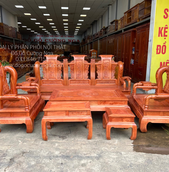 Salon Gỗ Hương Đá  Tần Thủy Hoàng Tay 12 Cao cấp 