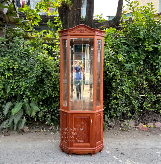Tủ rượu,tủ ly trang trí gỗ xoan đào góc 50 - TG 018