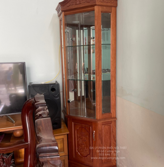 Tủ rượu,tủ ly trang trí gỗ xoan đào góc 50 - TG 018
