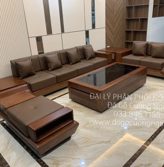 Bộ Sofa Gỗ Sồi Nga Lau Màu Óc Chó - Mẫu Thuyền Đại 