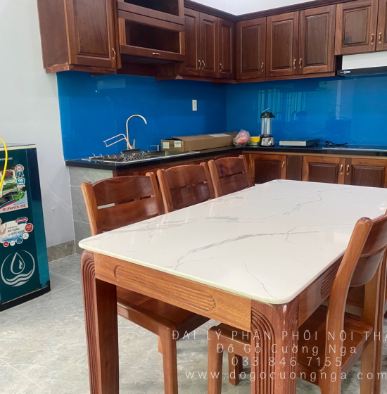 Bàn ăn gỗ Xoan Đào mặt đá cao cấp - 6 ghế BG 027