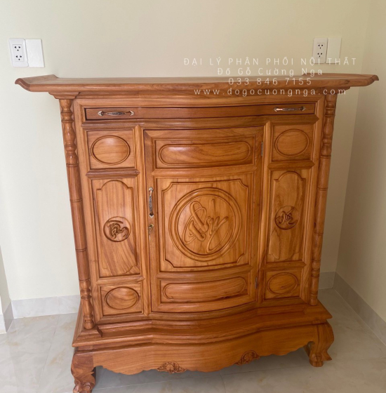 Tủ Thờ Gỗ Gõ Đỏ 1m27 Bền Đẹp TT 12.4