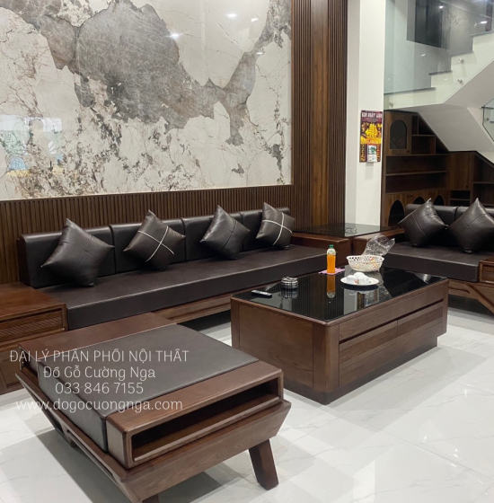 Bộ Sofa Gỗ Sồi Nga Lau Màu Óc Chó - Mẫu Thuyền Đại 