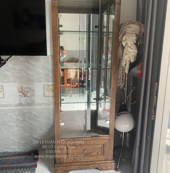 Tủ Rượu Gỗ Sồi Nga 65cm Lau Màu Óc Chó TG 14.3