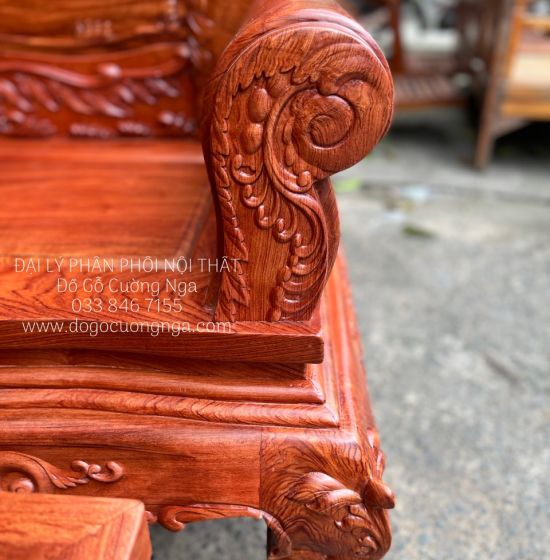 Bộ Salon Gỗ Hương Đá Chạm Hoàng Gia Tay 12 Cao Cấp 